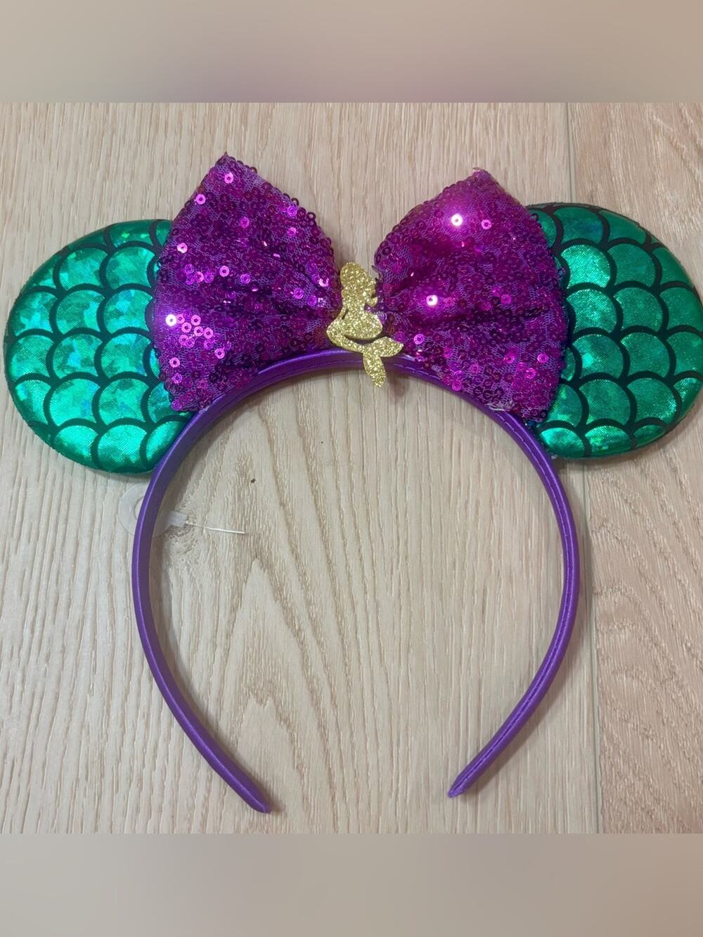 Little Mermaid Mouse Ears Headband Ariel Sequin Bow Purple Green Scales Gold